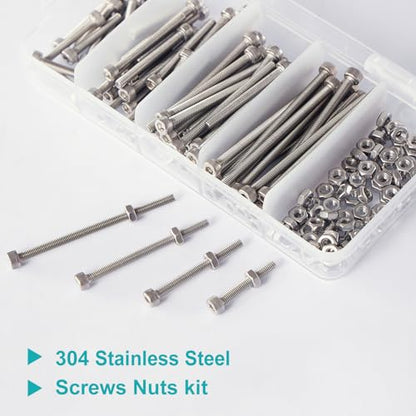 M3 x 20mm 30mm 40mm 50mm Hex Socket Head Cap Screws Bolts and Nuts, Stainless Steel 304, Bright Finish, Metric Allen Drive, Fully Thread, Assortment Kit 160PCS - size: Socket M3x20-50mm+Nuts