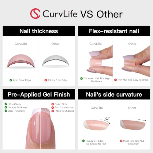 CurvLife Shrot Square Press On Nails, Line Art Red, Soft Gel - color: line art nails