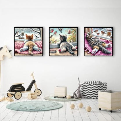 croshom Diamond Art Kits for Adults, 3 Packs Cat Diamond Art Painting Kits - color: Winter Cat, size: 3 packs-30*30cm