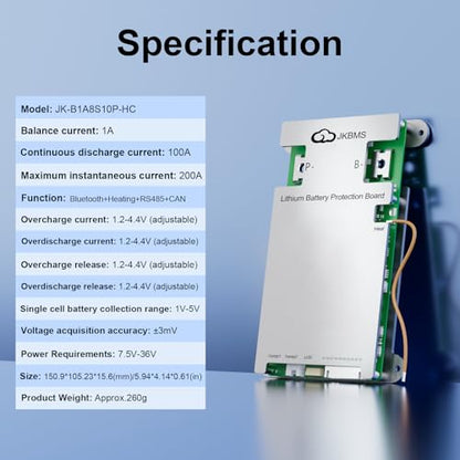 JKBMS JK-B1A8S10P-HC 4S-8S 100A Smart BMS with 1A Active Balance - size: JK-B1A8S10P-HC