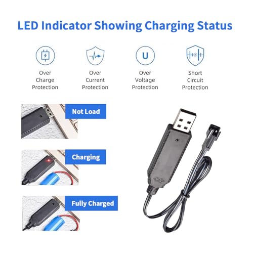 3.7V USB Charger Cable SM-2P Plug Cable for Mini RC Amphibious Stunt Car Boat Trucks Toy Li-Po Battery [2-Pack]