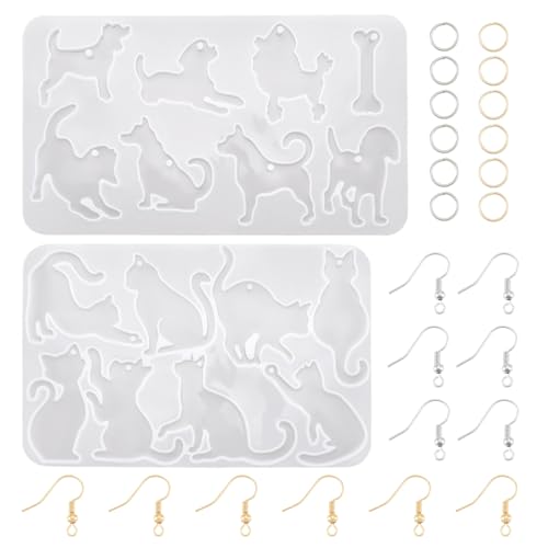 Elecrelive 2Pcs Animal Epoxy Resin Mold Cat Earring Pendant Silicone Molds - color: Clear-Cat