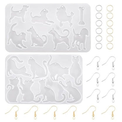 Elecrelive 2Pcs Animal Epoxy Resin Mold Cat Earring Pendant Silicone Molds - color: Clear-Cat