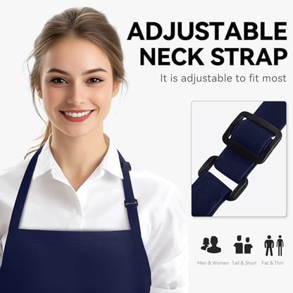 NLUS Kitchen Cooking Apron with 3 Pockets, Adjustable Bib Apron Chef Aprons for Women Men - color: Navy Blue