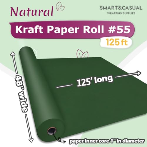 SMART&CASUAL 48" x 1,500" (125') Dark Green Kraft Craft Paper Roll for Gift Wrapping Bulletin Board Bouquet Flower Art Packing Parcel Table Covering 80GSM 55LB (Dark Green, 48" x 125') - color: Dark Green, size: 48" x 1,500" ( 125ft )