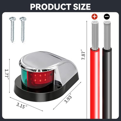 Boat Light, Lights for Boat,Navigation Light with Red Green LED 12V 2 Pack - size: Silver 2 Pack