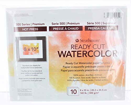 2-Pack - Strathmore 500 Series Hot Press Ready Cut Watercolor Sheet Pack, 8" x 10" - 10 Sheets Each