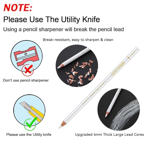 PANDAFLY White Charcoal Pencils Set, 8 Pack, Sketch Highlight Pencils - color: White