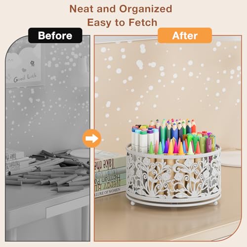 EKNITEY Rotating Mesh Desk Organizer - 4 Slots Cute Pen Pencil Holder Caddy - color: White