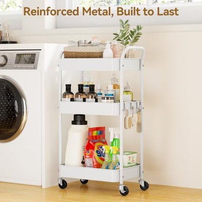YASONIC 3-Tier Metal Rolling Cart Utility Carts with Wheels White - color: White
