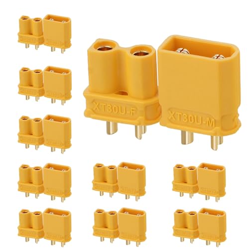 ELFCULB 10 Pairs Amass XT30U Male and Female Connectors for FPV Drones - color: 10 Pairs XT30U