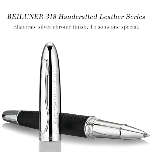BEILUNER 318 Luxury Personalized Pen, Hand-Stitched Premium Black Leather - color: ,Black(Personalized)