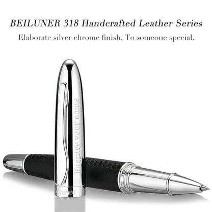 BEILUNER 318 Luxury Personalized Pen, Hand-Stitched Premium Black Leather - color: ,Black(Personalized)