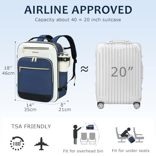 EMPSIGN 40L Travel Backpack for Women & Men - color: Beige/Haze Blue/Black