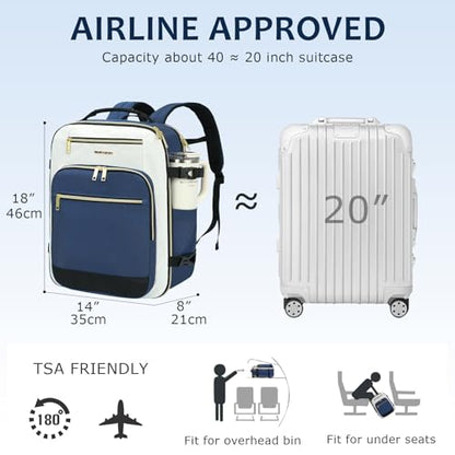 EMPSIGN 40L Travel Backpack for Women & Men - color: Beige/Haze Blue/Black