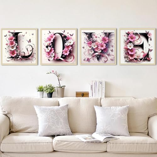 JATOK Diamond Painting Kit for Adults, Letter H, 11.8 x 11.8 in - color: Hot Pink
