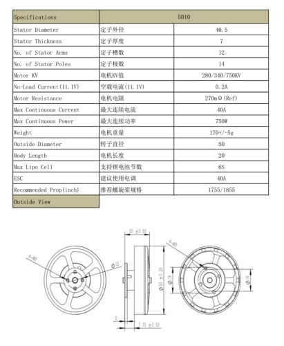 GoolRC 1PCS 5010 360KV High Torque Brushless Motors for ZD550 ZD850 MultiCopter Quadcopter Multi-axis Aircraft