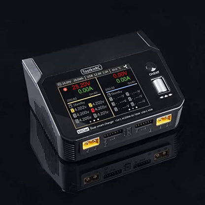 ToolkitRC M6DAC AC 200W DC 700W 15A*2 USB-C 65W QC3.0 Dual Channel Smart Lipo Battery Charger Discharger for 1-6S Lipo LiHV Lipo Battery
