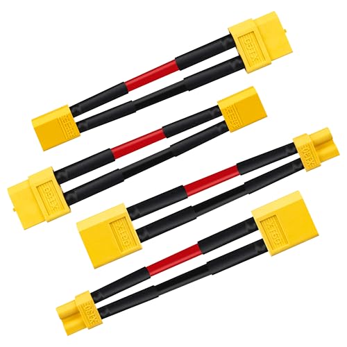 4-Pack XT60/XT30 Adapter Cables: 2X XT60 Male to XT30 Female + 2X XT30 Male to XT60 Female, 2 inches 14AWG Silicone Wire for FPV Drones, Lithium Batteries