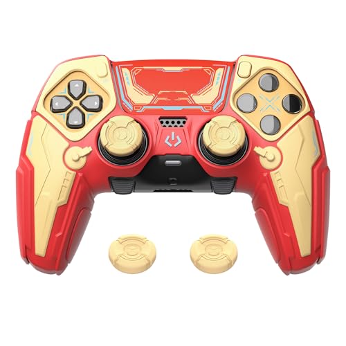 PlayVital for ps5 Edge Controller Silicone Cover Skin - Stellar Mecha Anti-slip Grip Protector for ps5 Edge Controller with Joystick Cap & Sticker, Shockproof Case - Crimson Red & Iron Yellow - color: Crimson Red & Iron Yellow