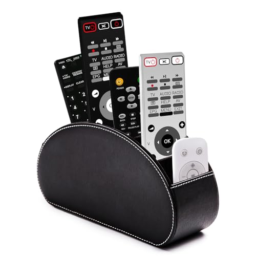 Remote Control Holders Organizer Box with 5 Compartment PU Leather Caddy - color: BlACK, size: S