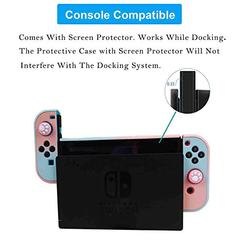Dockable Case for Nintendo Switch - COMCOOL 3 in 1 Protective Cover Case for Nintendo Switch and Joy-Con Controller with Screen Protector and Thumb grips - Pink and Blue - color: Pink Blue
