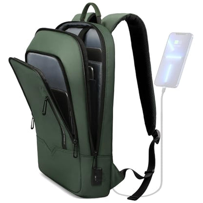 hk Backpack for Men Business Slim Laptop Bag - color: Green, size: 15.6 Inch