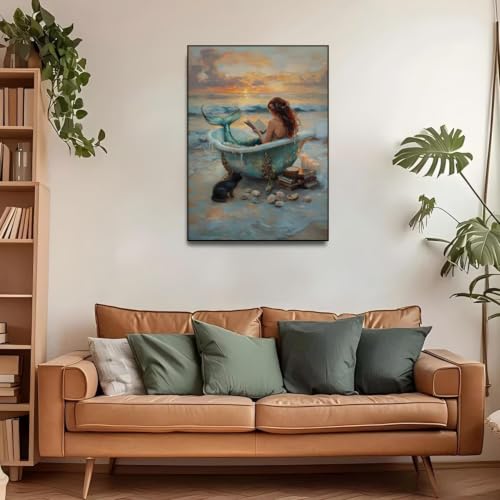 Mermaid bathtub Paint by Numbers Kit for Adults Beginner (Without Frame) - color: YH04867
