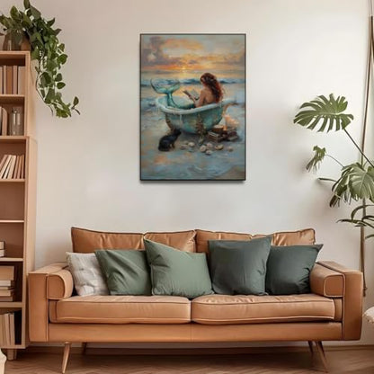 Mermaid bathtub Paint by Numbers Kit for Adults Beginner (Without Frame) - color: YH04867