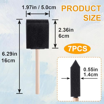 HINZIC 7 Pcs 2 inch Foam Paint Brush, Wood Handle Sponge Brushes - color: Black-2inch,7pcs