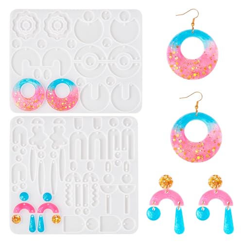 Elecrelive 2Pcs Earring Molds Round Rectangle Moon Flower Epoxy Resin Mold - color: White, Geometric