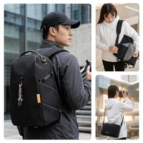 Besnfoto Lightweight Camera Backpack, Anti-Gravity Comfort Photography Backpack, 2-in-1 Removable Camera Insert, Waterproof Everyday Bag - color: Black, size: Large