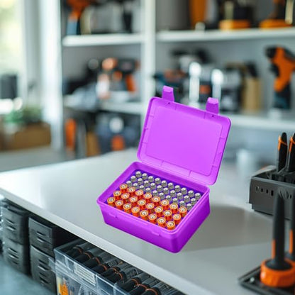 Battery Organizer Storage Box, Garage Case Holder for 24* AA, 30* AAA Batteries (Bag Not Include Batteries Pack) (purple) - color: purple