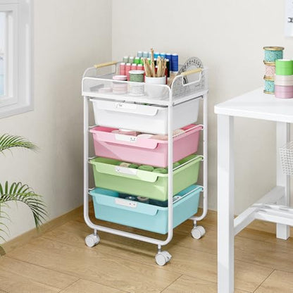 SYKIARIOL 4-Drawer Rolling Storage Cart with Mesh Top,Colourful - color: Colorful