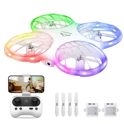 Ameta Morpho 1080P Camera Drone for Kids, RGB Lights, 2 Batteries, Kid Gift