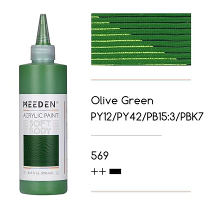 MEEDEN Olive Green Acrylic Paint: Matte Finish 250ml/8.45oz Soft Body - color: Olive Green