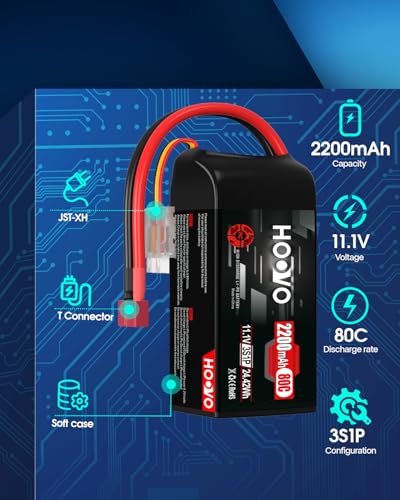 HOOVO 3S Lipo Battery, 80C 2200mAh 11.1V Shorty Lipo Battery Pack T Plug