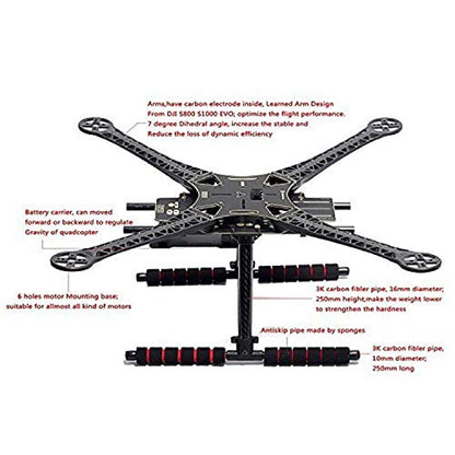 ShareGoo S500 RC Quadcopter Fuselage Frame Kit PCB Version with Carbon Fiber Landing Gear Skide Kits