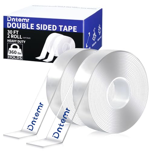 Double Sided Tape Heavy Duty 2 Rolls Nano Tape (Total 30 Feet) for Poster Carpet Picture Hanging Strip Rug Strong Adhesive Multipurpose Clear Mounting Two Stick Sided DIY Tape - size: 30FT