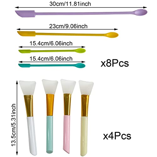 Szecl 8Pcs Double Ended Silicone Spatula Tool for Epoxy Resin 4Pcs Brush Mini Spatula Scraper Set 3 Sizes Stir Sticks DIY Mixing Resin Liquid Last Drop Spatula Silicone Long Spoons for Thin Jar, Paint
