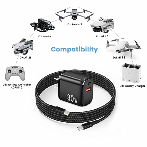 30W PD USB C Fast Charger for DJI Neo, Mini 4K, 4 Pro, Air 3S Drones, Black - color: Black, size: 30w / 6.6ft