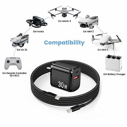30W PD USB C Fast Charger for DJI Neo, Mini 4K, 4 Pro, Air 3S Drones, Black - color: Black, size: 30w / 6.6ft
