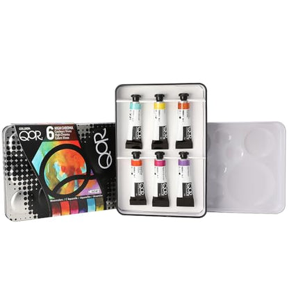 QoR High Chroma 6 Set by GOLDEN, 6 x 5 ml tubes, Professional Watercolor Paint Set
