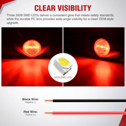 Nilight 3" Oval LED Trailer Marker Light, Chrome Bezel Red Lens - color: Red 3" 10Pcs
