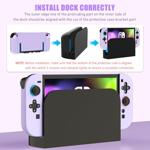 PAWDIARY Purple Switch 2 Carrying Travel Accessories Bag, with Hardshell PC Protective Case Skin for Nintendo Switch 2 Console & Left/Right Controller, HD Screen Protector and 2 Thumb Caps - color: Purple