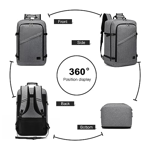 Kono Travel Backpack Airline Approved Overhead Bin Personal Item Bag - color: Grey, size: Large