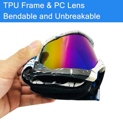 ATV Goggles Dirt Bike Goggles Motorcycle Motocross Offroad Racing - color: Blue Graffiti Frame+colorful Lens