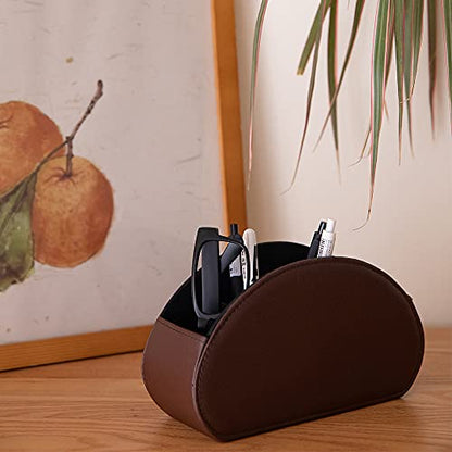 Remote Control Holder Organizer Table Desk Leather Control Storage TV Remote Control Organizer with 5 Spacious Compartments (Dark Brown) - color: Dark Brown