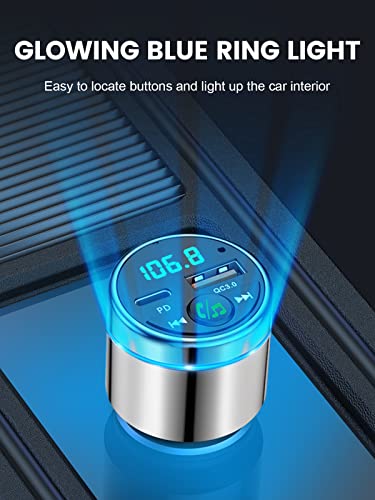 RIWUSI FM Transmitter for Car Bluetooth 5.3, Wireless FM Radio Car Adapter - color: Silver