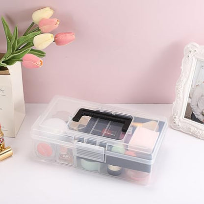 JUXYES Clear Art Craft Supply Storage Bin Sewing Box With Handle Lid - color: Black, size: 1 Pack